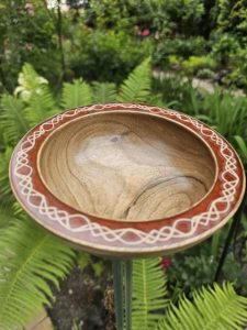 Walnut nut bowl with elvish design in epoxy