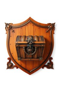 Treasure chest on a shield