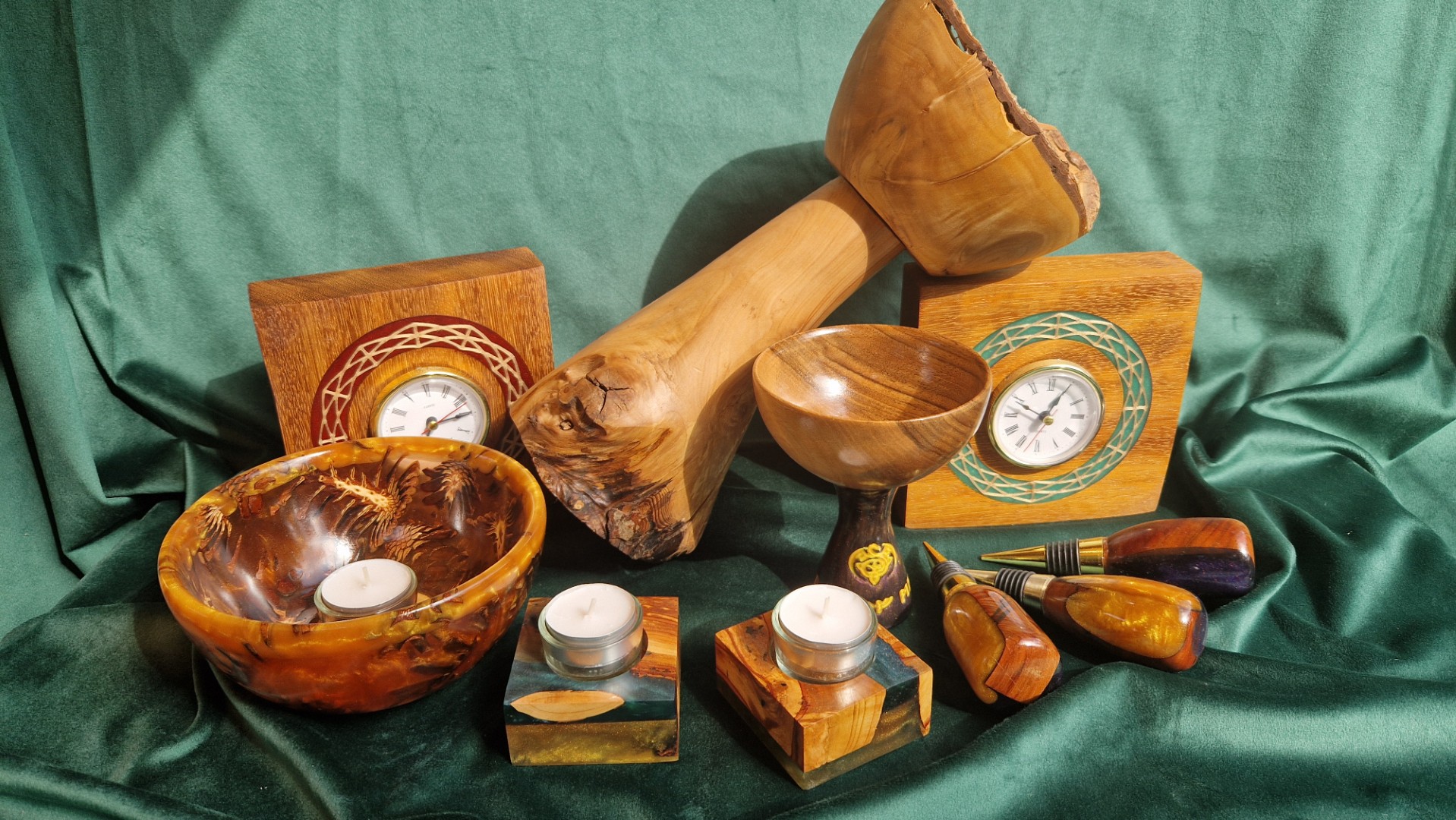 Assorted handmade wooden and epoxy items from Fairytale Wood, miscellaneous collection
