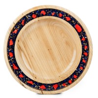 Wood platter with red stones on gold and darkest blue evoking dragon fire!